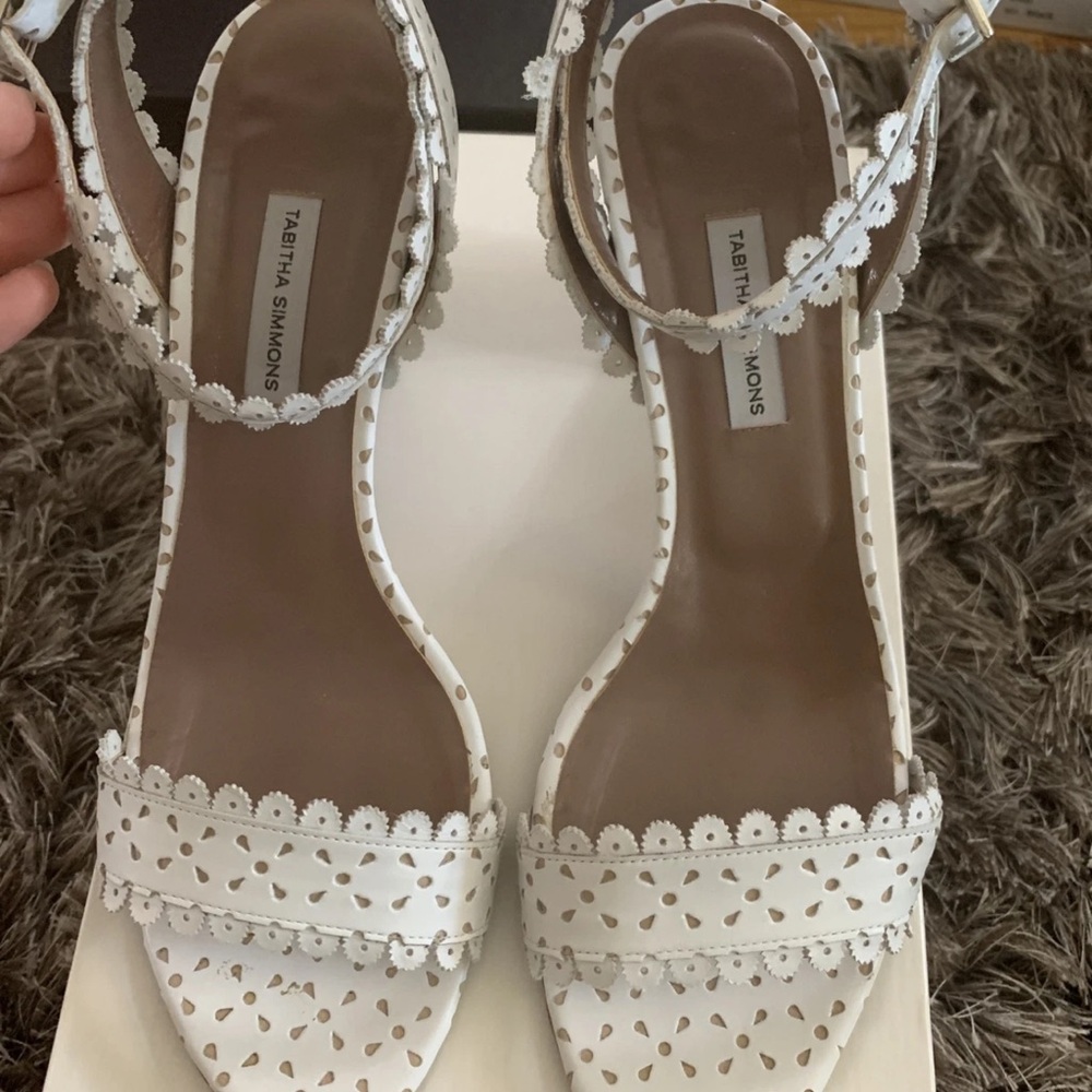 Tabitha Simmons White Laser-Cut Ankle-Strap Heels